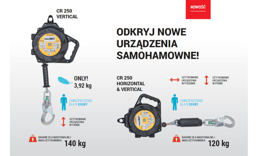 Bezpieczeństwo prac na wysokości - urządzenia samohamowne CR 250V i CR 250HV